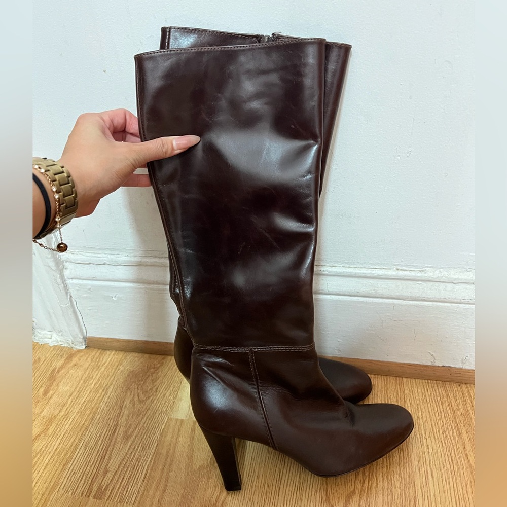 Massimo Dutti Brown Leather Boots 2.5” Heel size 37